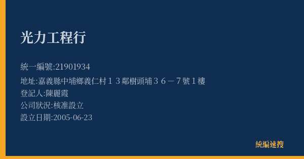 光力工程行的照片-統編 21901934(嘉義縣) 公司登記資料與營業項目詳細圖表