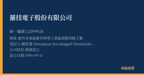 羅技電子股份有限公司的照片-統編 22099028(新竹市) 公司登記資料與營業項目詳細圖表