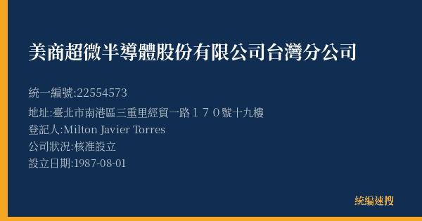 美商超微半導體股份有限公司台灣分公司的照片-統編 22554573(臺北市) 公司登記資料與營業項目詳細圖表