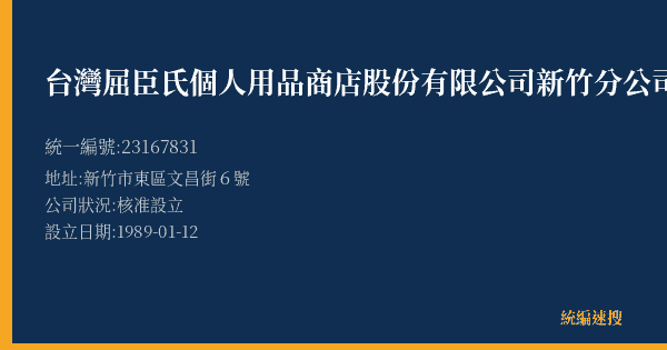 台灣屈臣氏個人用品商店股份有限公司新竹分公司的照片-統編 23167831(新竹市) 公司登記資料與營業項目詳細圖表