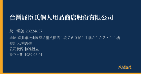 台灣屈臣氏個人用品商店股份有限公司的照片-統編 23224657(臺北市) 公司登記資料與營業項目詳細圖表