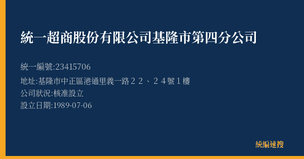 統一超商股份有限公司基隆市第四分公司的照片-統編 23415706(基隆市) 公司登記資料與營業項目詳細圖表