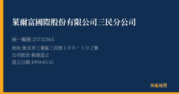 萊爾富國際股份有限公司三民分公司的照片-統編 23732365(新北市) 公司登記資料與營業項目詳細圖表