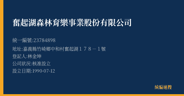 奮起湖森林育樂事業股份有限公司的照片-統編 23784898(嘉義縣) 公司登記資料與營業項目詳細圖表