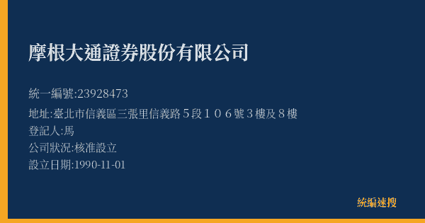 摩根大通證券股份有限公司的照片-統編 23928473(臺北市) 公司登記資料與營業項目詳細圖表