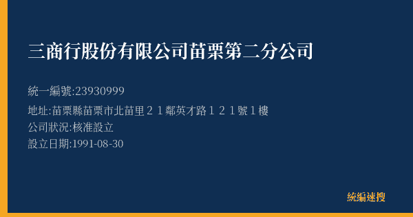 三商行股份有限公司苗栗第二分公司的照片-統編 23930999(苗栗縣) 公司登記資料與營業項目詳細圖表