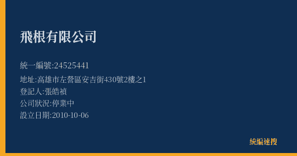 飛根有限公司的照片-統編 24525441(高雄市) 公司登記資料與營業項目詳細圖表