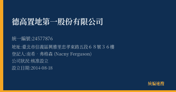 德高置地第一股份有限公司的照片-統編 24577876(臺北市) 公司登記資料與營業項目詳細圖表