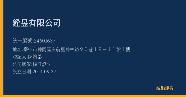 銓昱有限公司的照片-統編 24601637(臺中市) 公司登記資料與營業項目詳細圖表