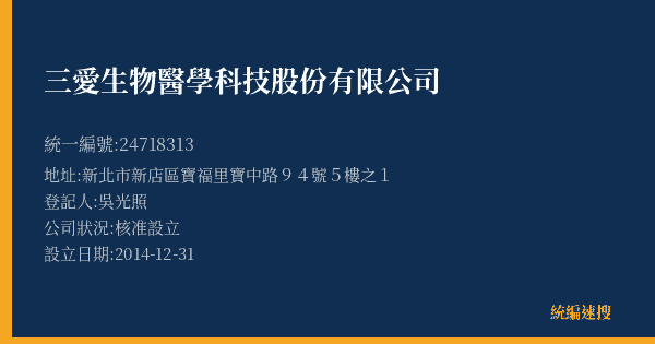 三愛生物醫學科技股份有限公司的照片-統編 24718313(新北市) 公司登記資料與營業項目詳細圖表