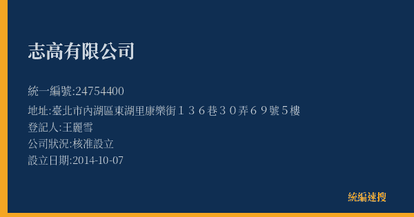 志高有限公司的照片-統編 24754400(臺北市) 公司登記資料與營業項目詳細圖表