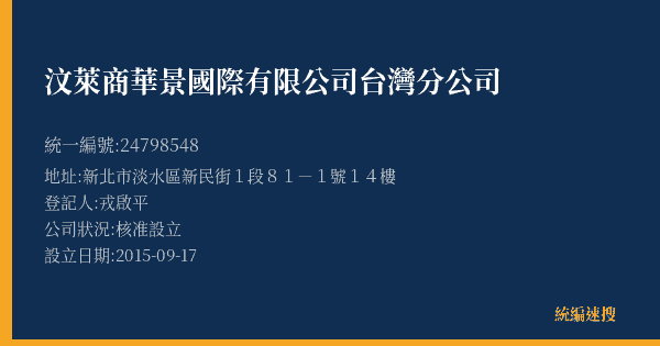 汶萊商華景國際有限公司台灣分公司的照片-統編 24798548(新北市) 公司登記資料與營業項目詳細圖表
