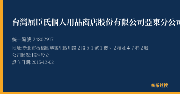 台灣屈臣氏個人用品商店股份有限公司亞東分公司的照片-統編 24802917(新北市) 公司登記資料與營業項目詳細圖表