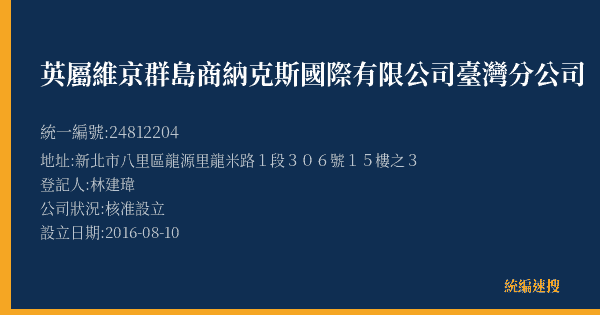 英屬維京群島商納克斯國際有限公司臺灣分公司的照片-統編 24812204(新北市) 公司登記資料與營業項目詳細圖表