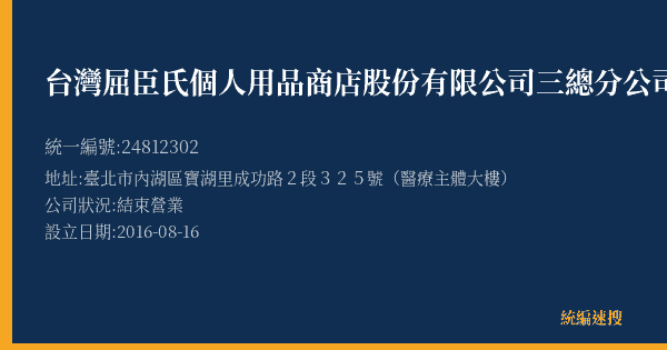 台灣屈臣氏個人用品商店股份有限公司三總分公司的照片-統編 24812302(臺北市) 公司登記資料與營業項目詳細圖表