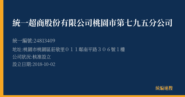 統一超商股份有限公司桃園市第七九五分公司的照片-統編 24813409(桃園市) 公司登記資料與營業項目詳細圖表