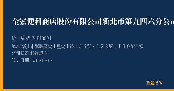 全家便利商店股份有限公司新北市第九四六分公司的照片-統編 24813891(新北市) 公司登記資料與營業項目詳細圖表