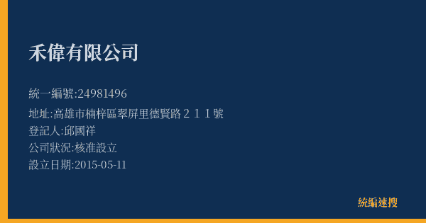 禾偉有限公司的照片-統編 24981496(高雄市) 公司登記資料與營業項目詳細圖表