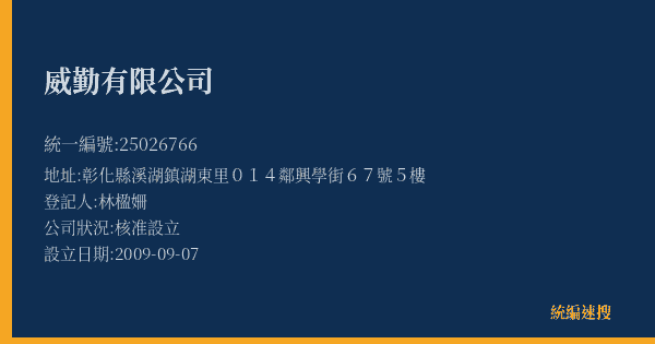 威勤有限公司的照片-統編 25026766(彰化縣) 公司登記資料與營業項目詳細圖表