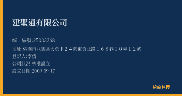 建聖通有限公司的照片-統編 25033268(桃園市) 公司登記資料與營業項目詳細圖表
