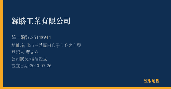 銢勝工業有限公司的照片-統編 25148944(新北市) 公司登記資料與營業項目詳細圖表