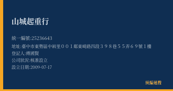 山城起重行的照片-統編 25236643(臺中市) 公司登記資料與營業項目詳細圖表