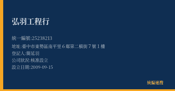 弘羽工程行的照片-統編 25238213(臺中市) 公司登記資料與營業項目詳細圖表