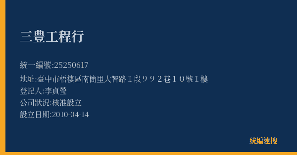 三豊工程行的照片-統編 25250617(臺中市) 公司登記資料與營業項目詳細圖表
