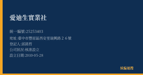 愛迪生實業社的照片-統編 25253403(臺中市) 公司登記資料與營業項目詳細圖表