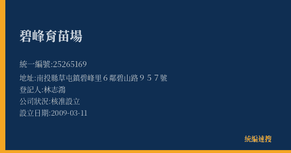 碧峰育苗場的照片-統編 25265169(南投縣) 公司登記資料與營業項目詳細圖表