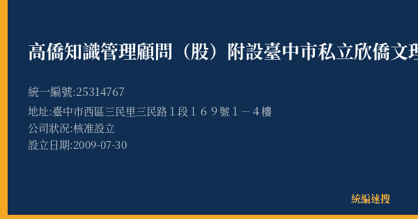 高僑知識管理顧問(股)附設臺中市私立欣僑文理短期補習班的照片-統編 25314767(臺中市) 公司登記資料與營業項目詳細圖表
