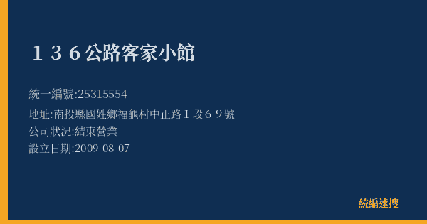 136公路客家小館的照片-統編 25315554(南投縣) 公司登記資料與營業項目詳細圖表