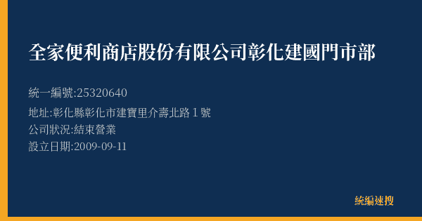 全家便利商店股份有限公司彰化建國門市部的照片-統編 25320640(彰化縣) 公司登記資料與營業項目詳細圖表