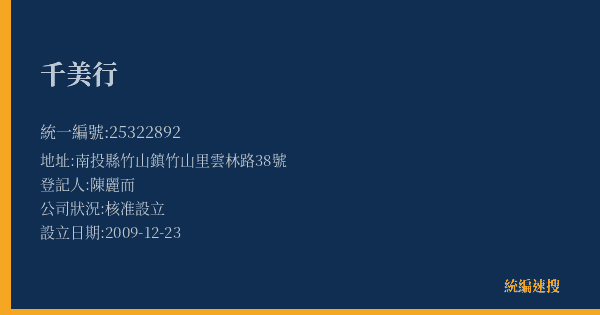 千美行的照片-統編 25322892(南投縣) 公司登記資料與營業項目詳細圖表