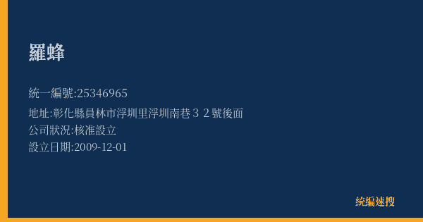 羅蜂的照片-統編 25346965(彰化縣) 公司登記資料與營業項目詳細圖表