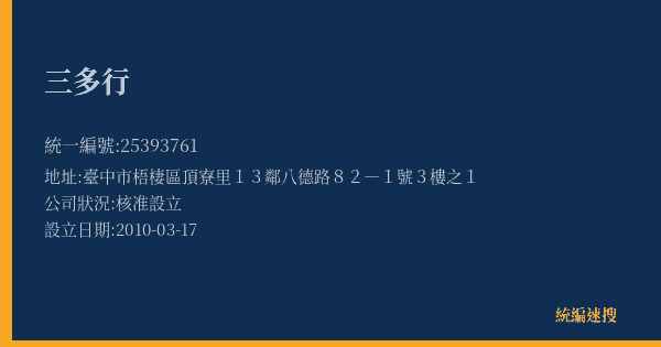 三多行的照片-統編 25393761(臺中市) 公司登記資料與營業項目詳細圖表