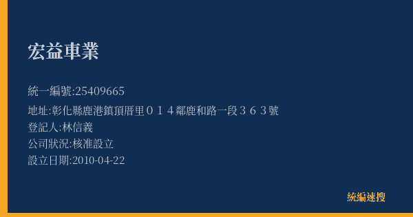 宏益車業的照片-統編 25409665(彰化縣) 公司登記資料與營業項目詳細圖表