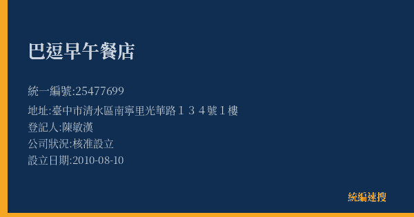 巴逗早午餐店的照片-統編 25477699(臺中市) 公司登記資料與營業項目詳細圖表