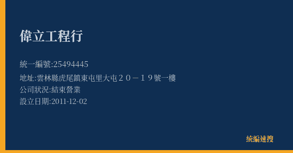 偉立工程行的照片-統編 25494445(雲林縣) 公司登記資料與營業項目詳細圖表