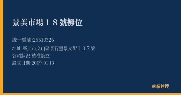 景美市場18號攤位的照片-統編 25510326(臺北市) 公司登記資料與營業項目詳細圖表