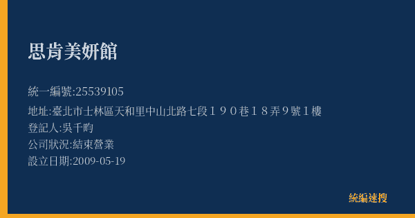思肯美妍館的照片-統編 25539105(臺北市) 公司登記資料與營業項目詳細圖表