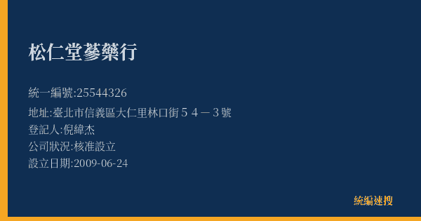 松仁堂蔘藥行的照片-統編 25544326(臺北市) 公司登記資料與營業項目詳細圖表