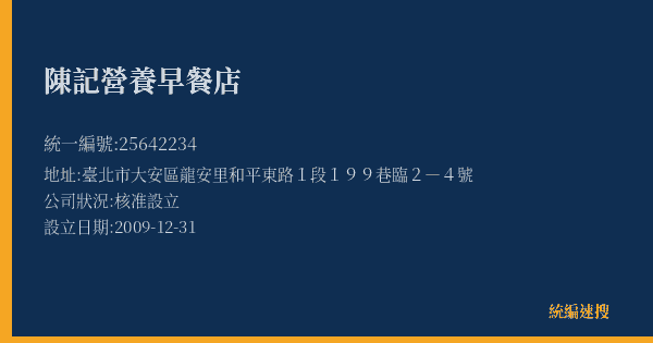陳記營養早餐店的照片-統編 25642234(臺北市) 公司登記資料與營業項目詳細圖表