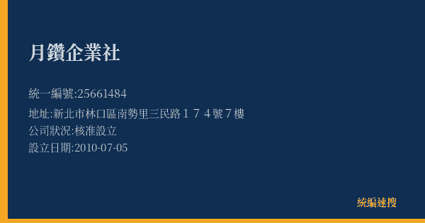 月鑽企業社的照片-統編 25661484(新北市) 公司登記資料與營業項目詳細圖表