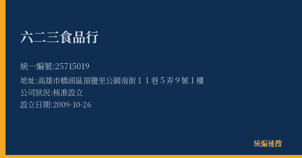 六二三食品行的照片-統編 25715019(高雄市) 公司登記資料與營業項目詳細圖表