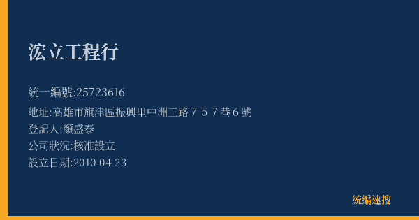 浤立工程行的照片-統編 25723616(高雄市) 公司登記資料與營業項目詳細圖表