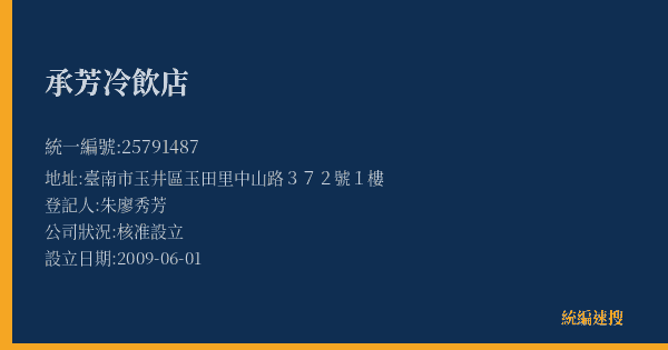 承芳冷飲店的照片-統編 25791487(臺南市) 公司登記資料與營業項目詳細圖表