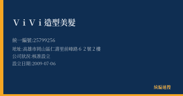 ViVi造型美髮的照片-統編 25799256(高雄市) 公司登記資料與營業項目詳細圖表