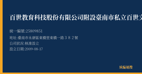 百世教育科技股份有限公司附設臺南市私立百世文理短期補習班大橋分班的照片-統編 25809851(臺南市) 公司登記資料與營業項目詳細圖表