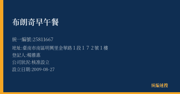 布朗奇早午餐的照片-統編 25811667(臺南市) 公司登記資料與營業項目詳細圖表